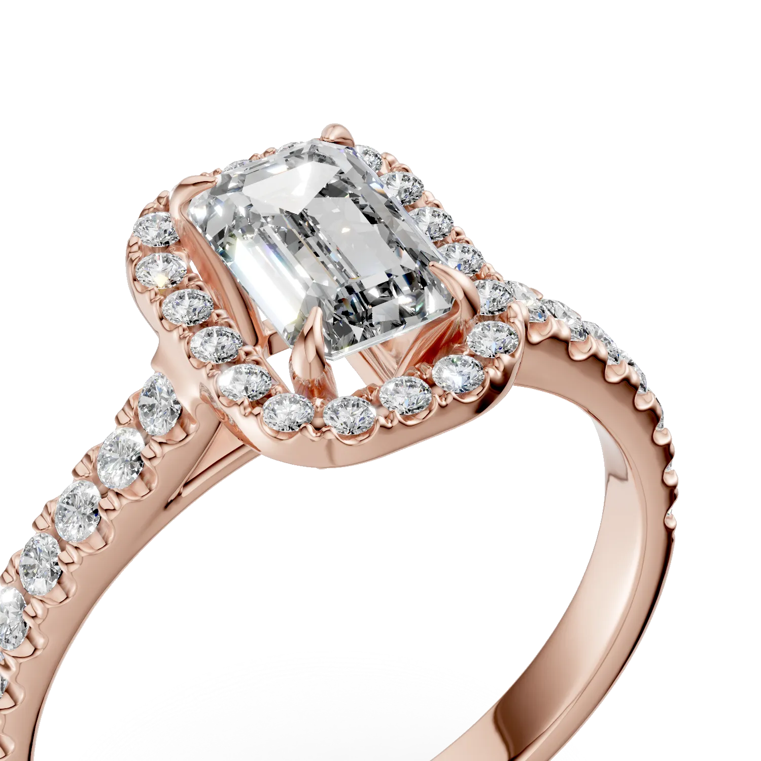 Inel de logodna din aur roz cu diamant emerald de 0.8ct si diamante de 0.3ct - imagine 4