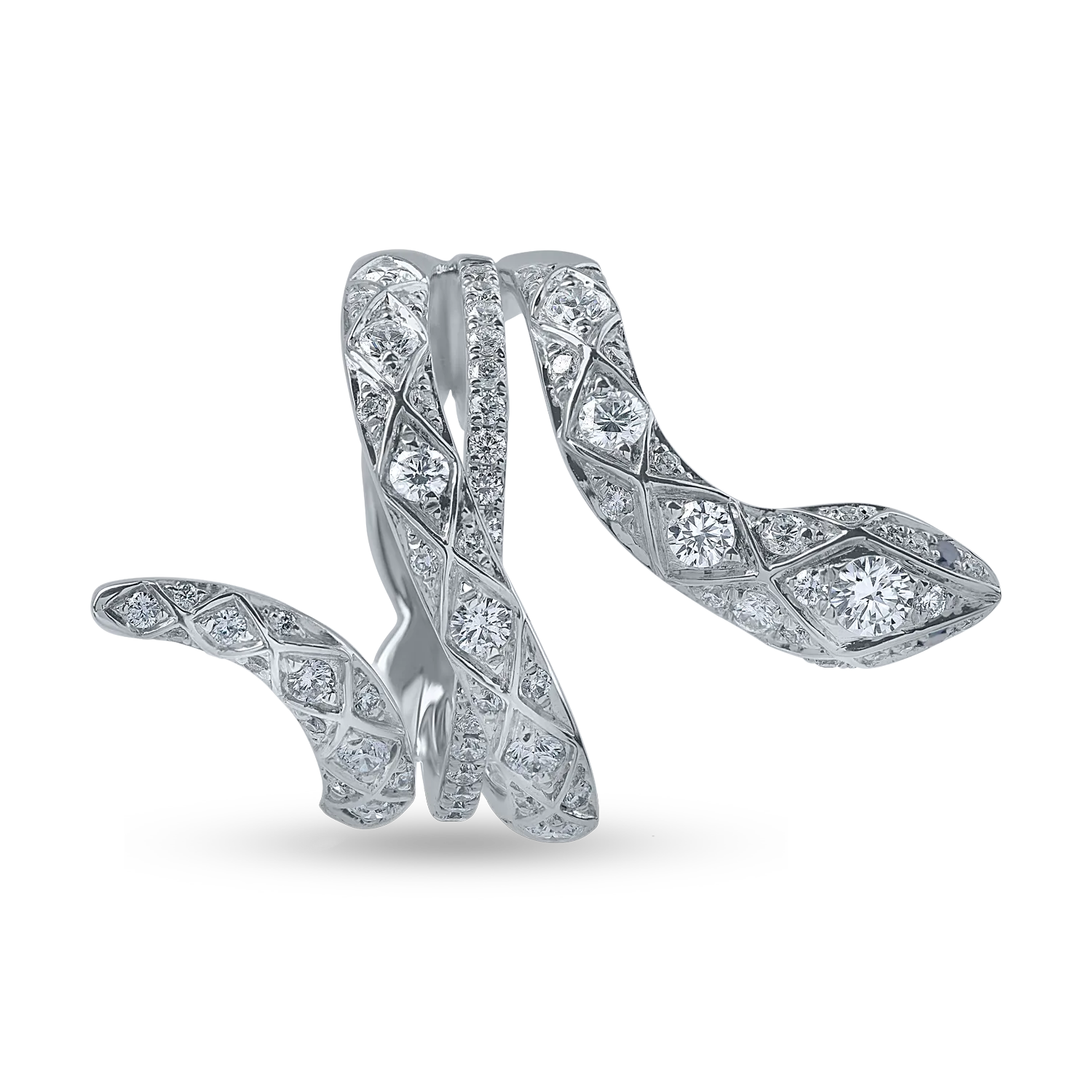 Fehérarany kígyógyűrű átlátszó és fekete gyémántokkal 1.06ct