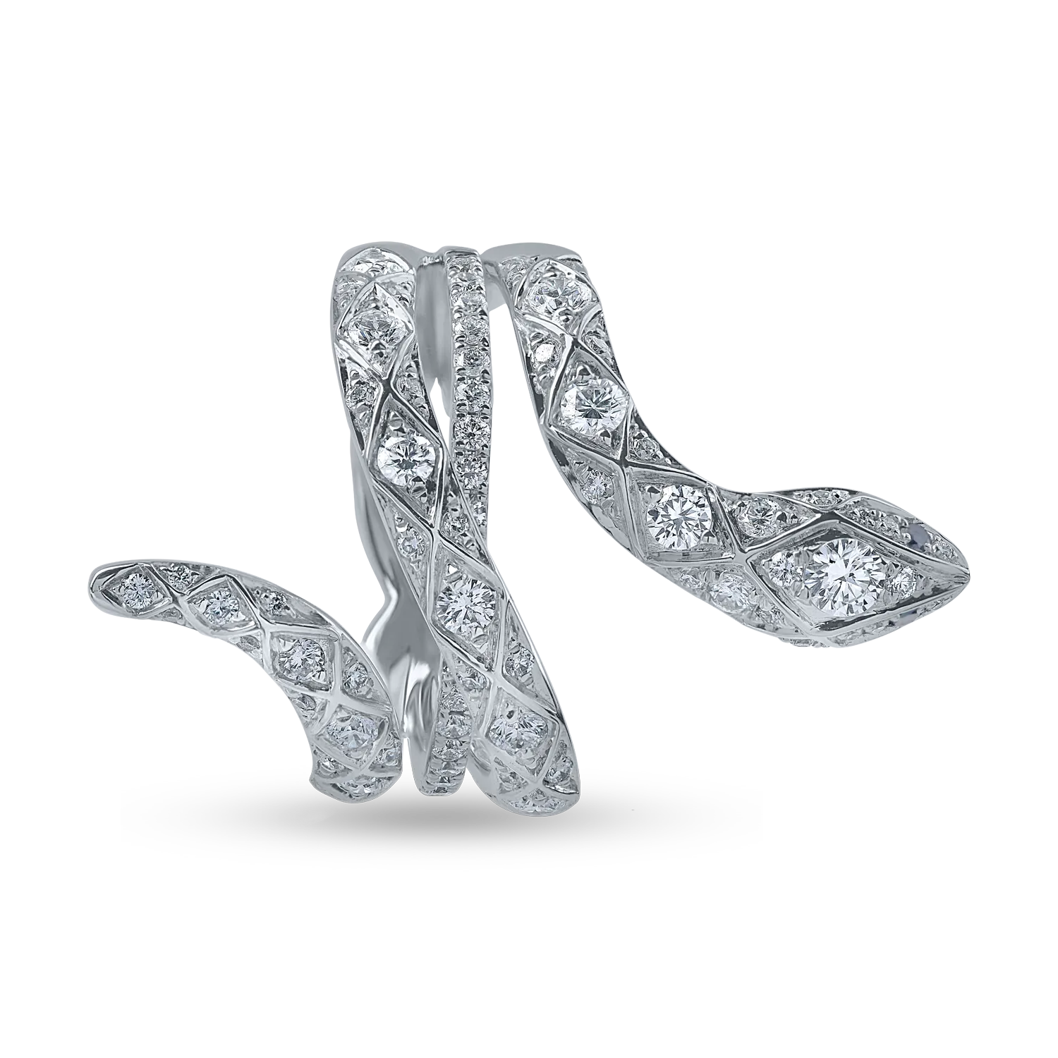 Inel sarpe din aur alb cu diamante transparente si negre de 1.06ct