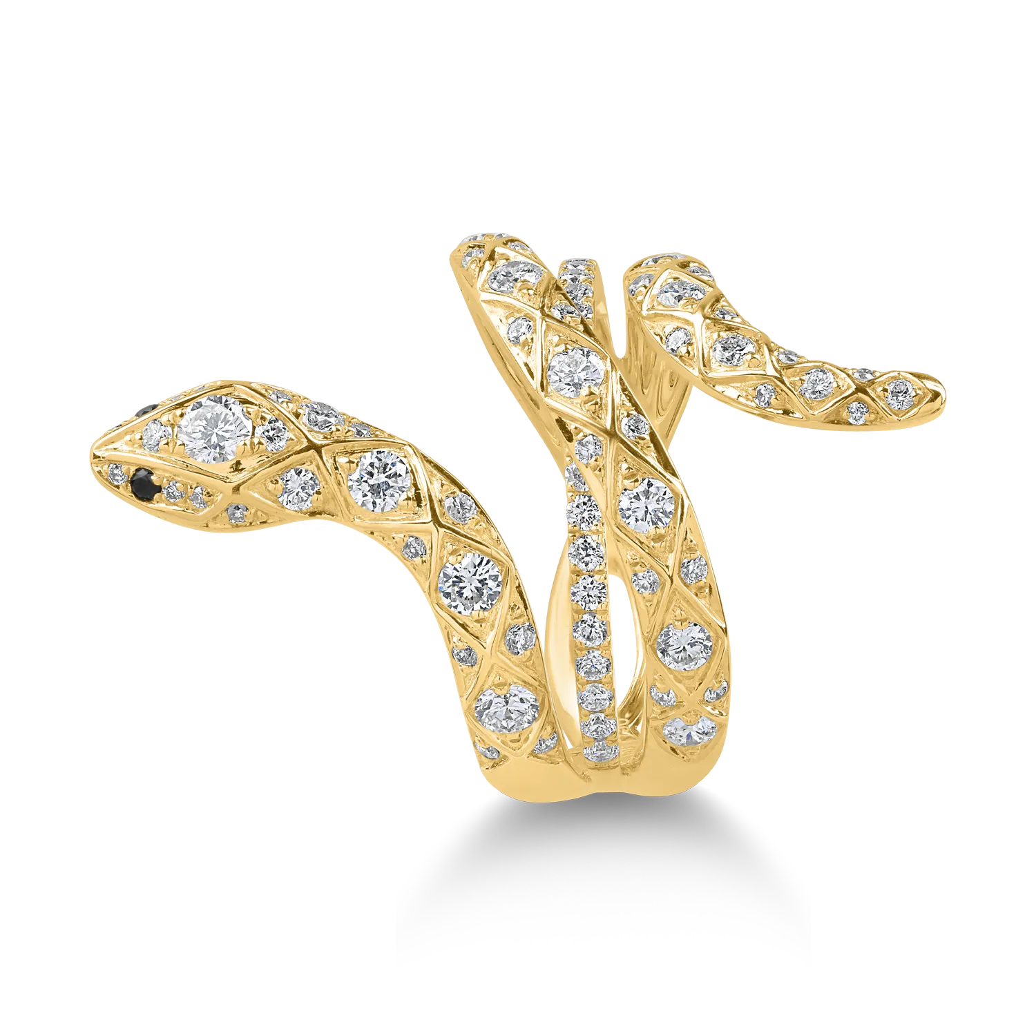 Пръстен със змия от жълто злато с прозрачни и черни диаманти от 1.06кт