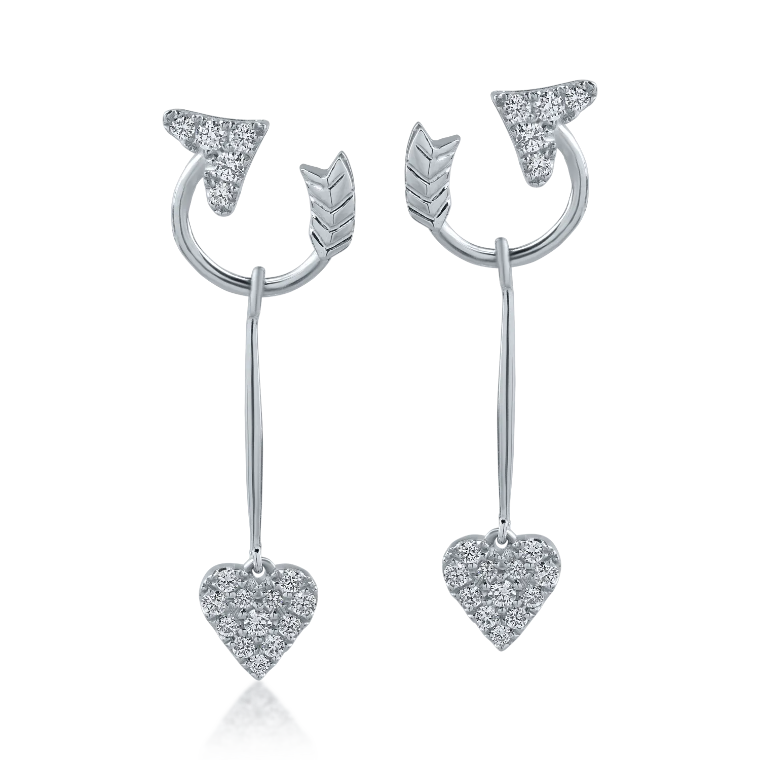 Kolczyki w kształcie serca z białego złota z diamentami o masie 0.35ct