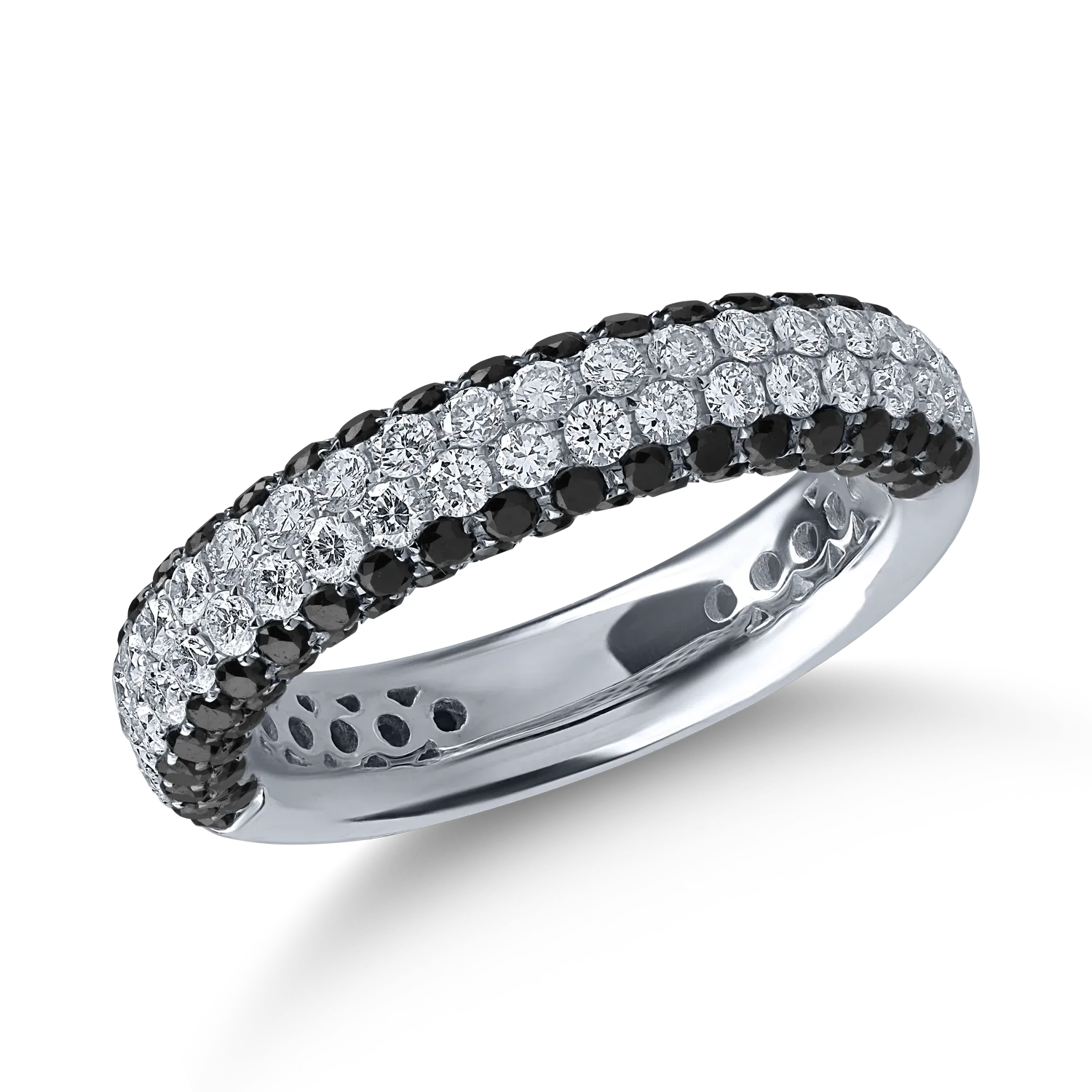 Half eternity ring in white gold with 0.74ct clear diamonds and 0.94ct black diamonds