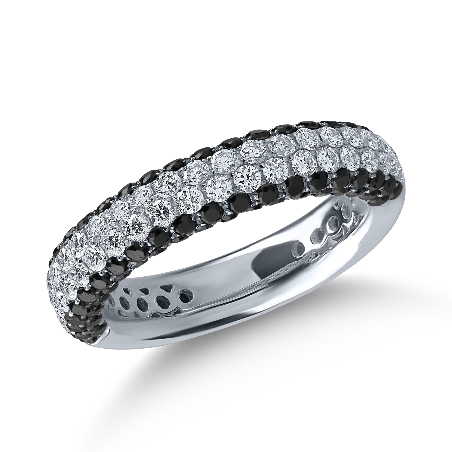 Inel semi eternity din aur alb cu diamante transparente de 0.74ct si diamante negre de 0.94ct-165270