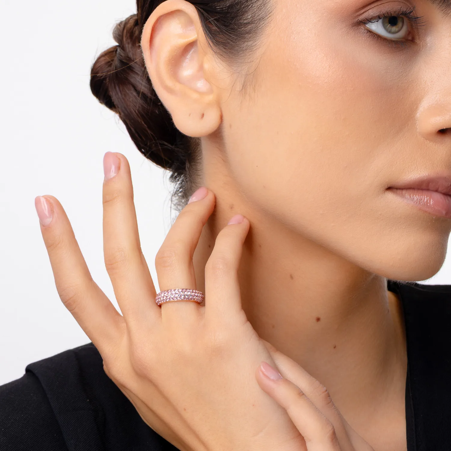 Fél örökkévalóság gyűrű rózsaszín aranyból 1.81ct világos rózsaszín zafírral