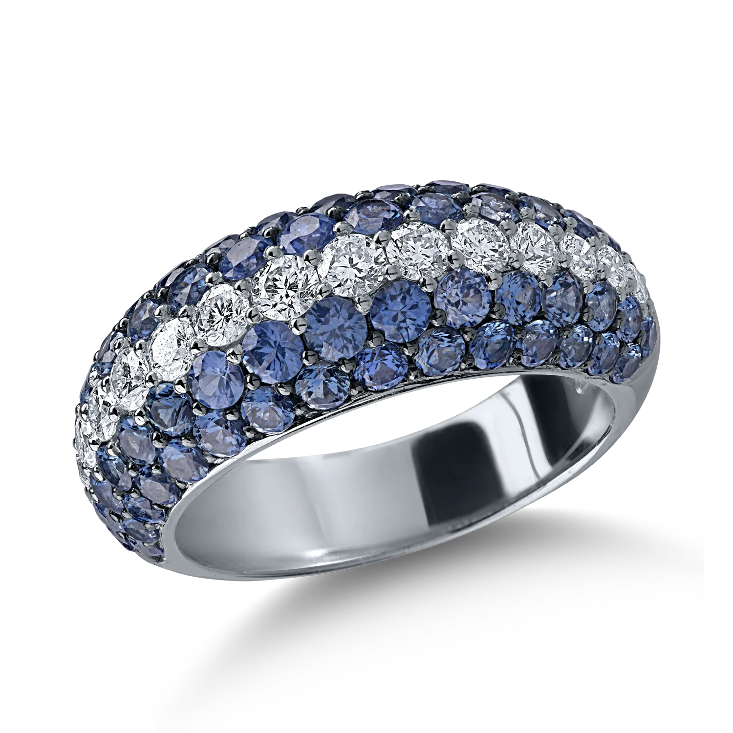 Fehérarany gyűrű 0.72ct gyémántokkal és 2.46ct kék zafírral