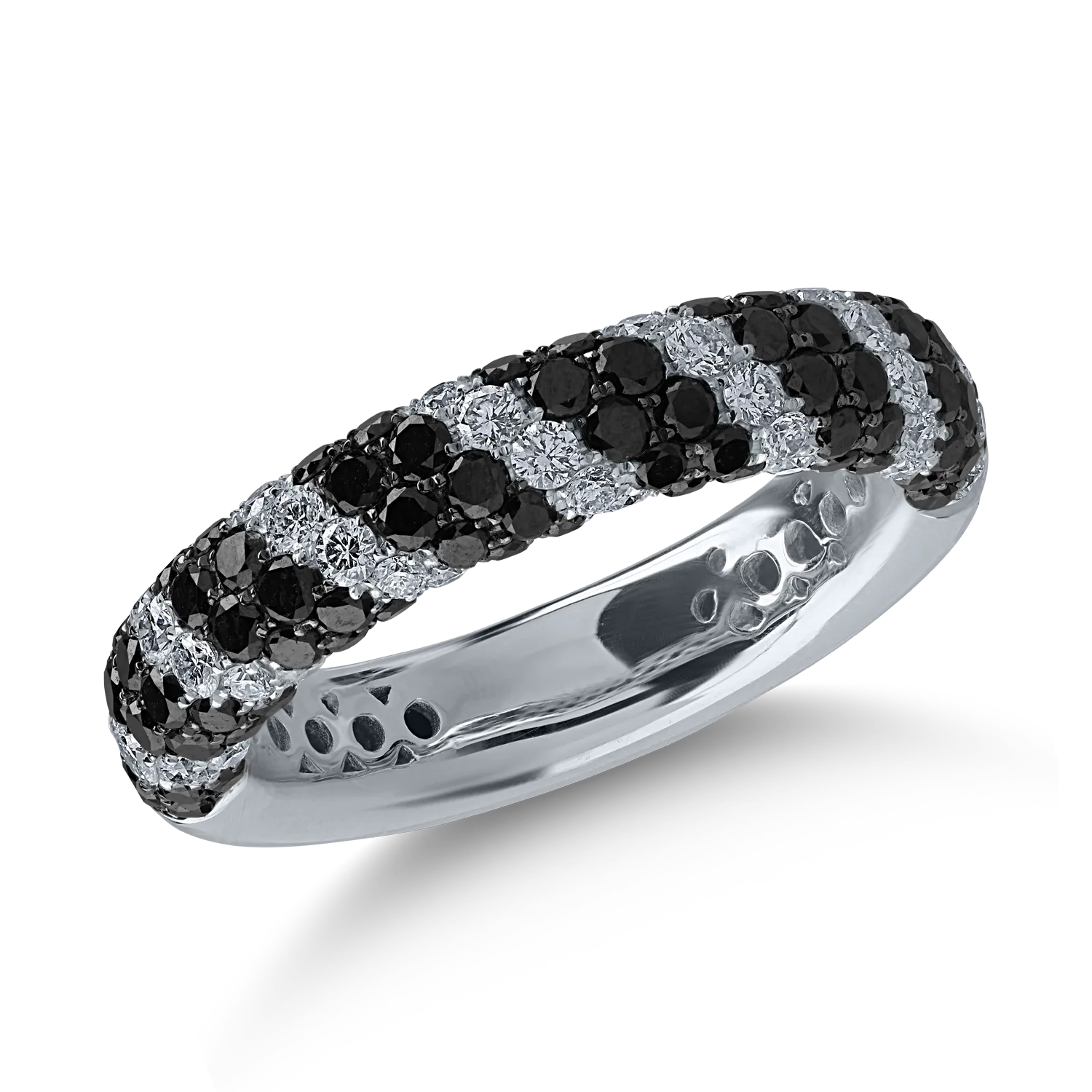 Half eternity ring in white gold with 1.18ct black diamonds and 0.52ct clear diamonds