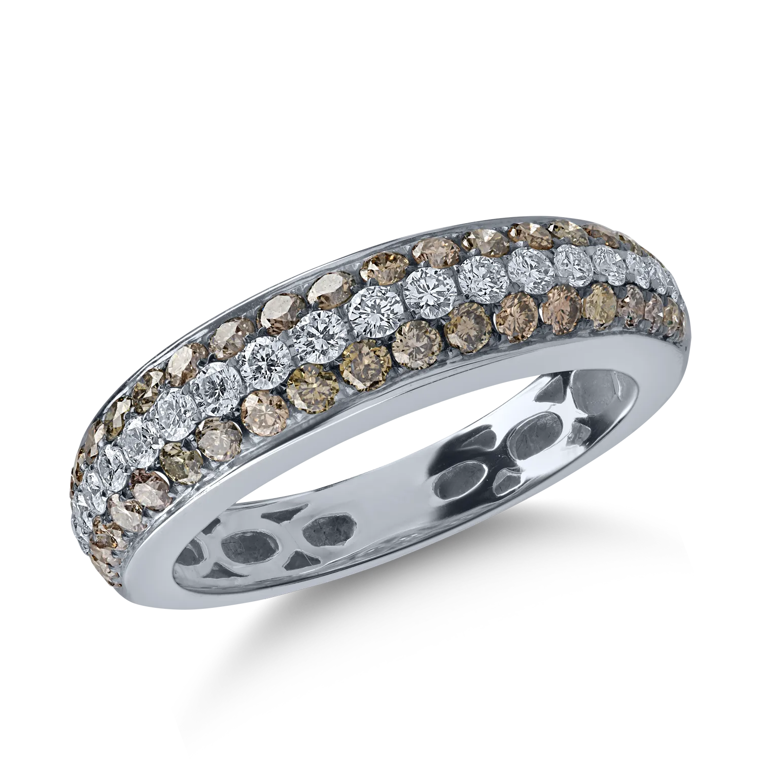 Half eternity ring in white gold with 0.63ct brown diamonds and 0.32ct clear diamonds