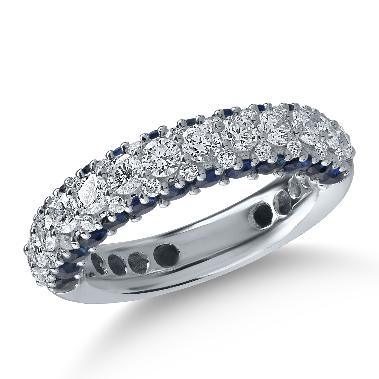 Half eternity ring in white gold with 1.46ct blue sapphires and 1.17ct diamonds