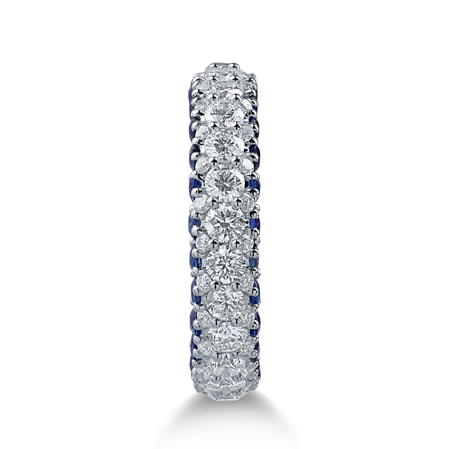 Inel semi eternity din aur alb cu safire albastre de 1.46ct si diamante de 1.17ct