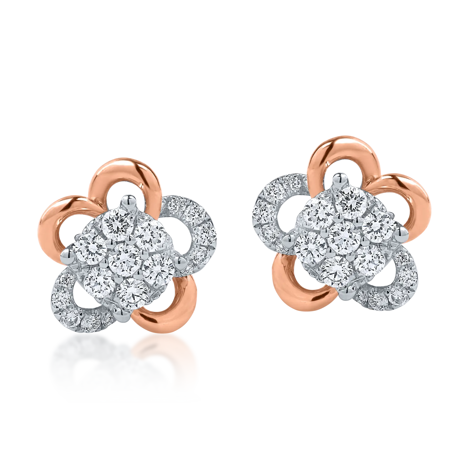 White-rose gold flower earrings with 0.34ct diamonds