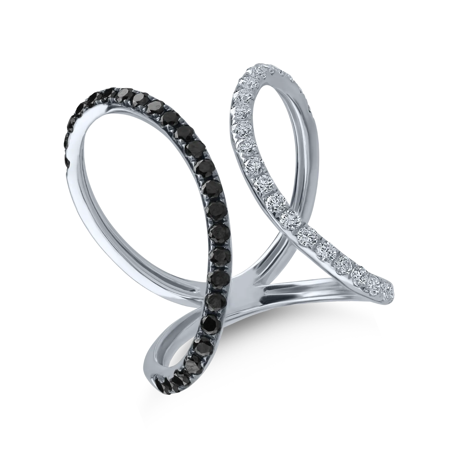 Inel din aur alb cu diamante transparente 0.45ct si diamante negre de 0.42ct-165289