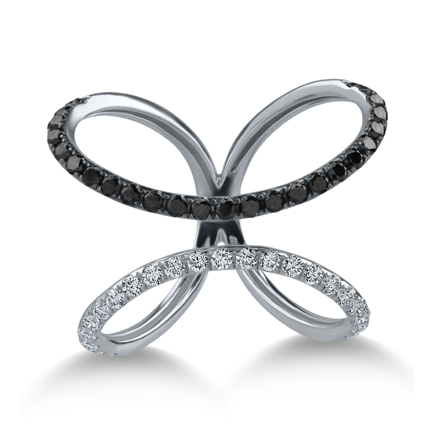 Inel din aur alb cu diamante transparente 0.45ct si diamante negre de 0.42ct - imagine 2