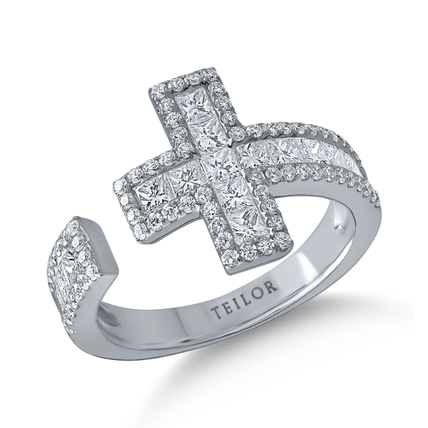 Inel din aur alb cu diamante princess si rotunde de 1.39ct