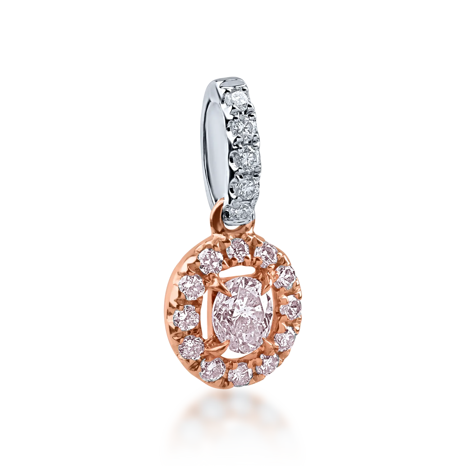 Pandantiv din aur alb-roz cu diamant fancy roz de 0.1ct si diamante de 0.089ct