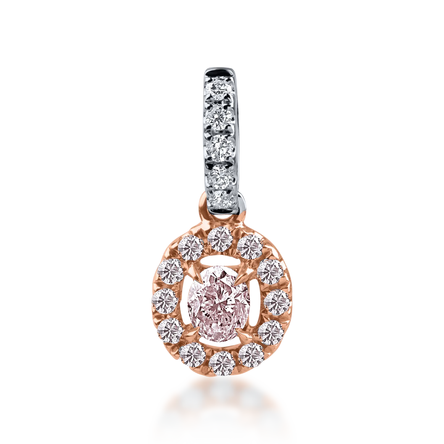 Teilor Pandantiv din aur alb-roz cu diamant fancy roz oval de 0.1ct si diamante roz si incolore de 0.089ct