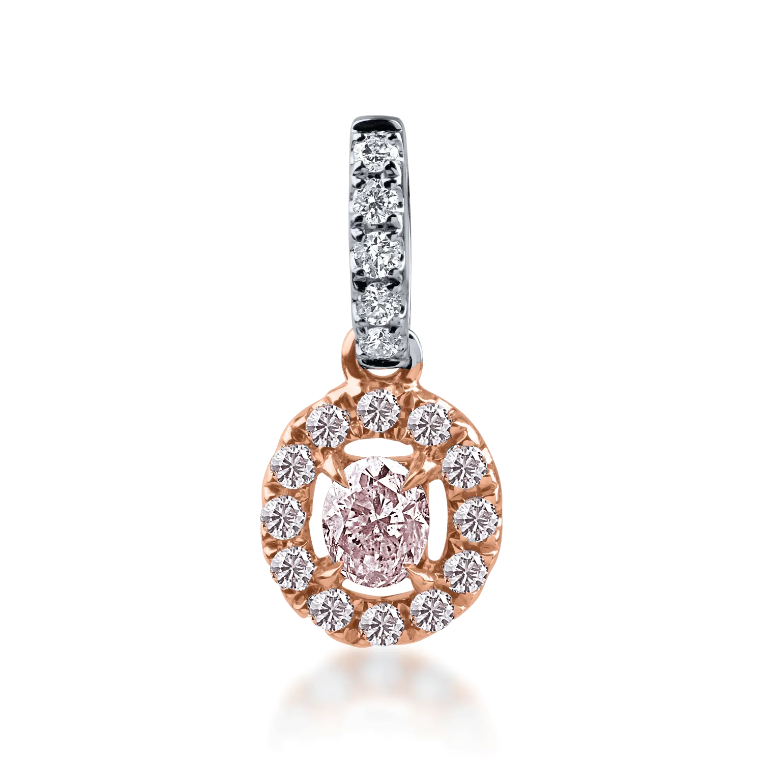 Pandantiv din aur alb-roz cu diamant fancy roz de 0.124ct si diamante de 0.102ct