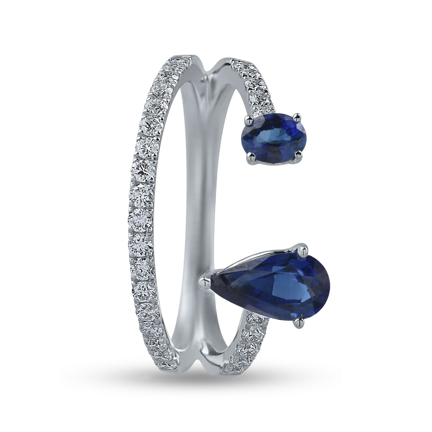 Inel din aur alb cu safire de 1.1ct si diamante de 0.38ct