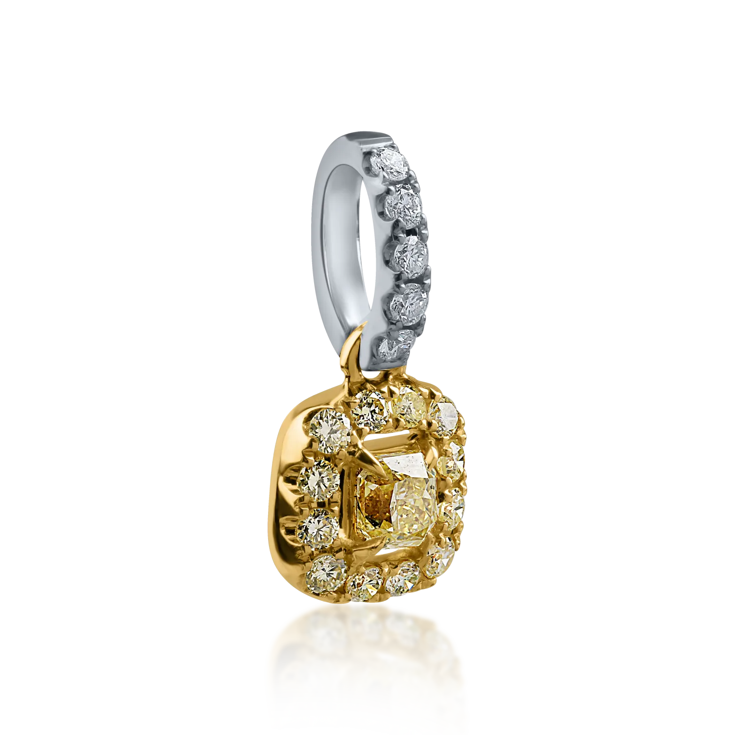 Wisiorek z żółto-białego złota z fantazyjnym żółtym diamentem o masie 0.103ct i diamentami o masie 0.096ct