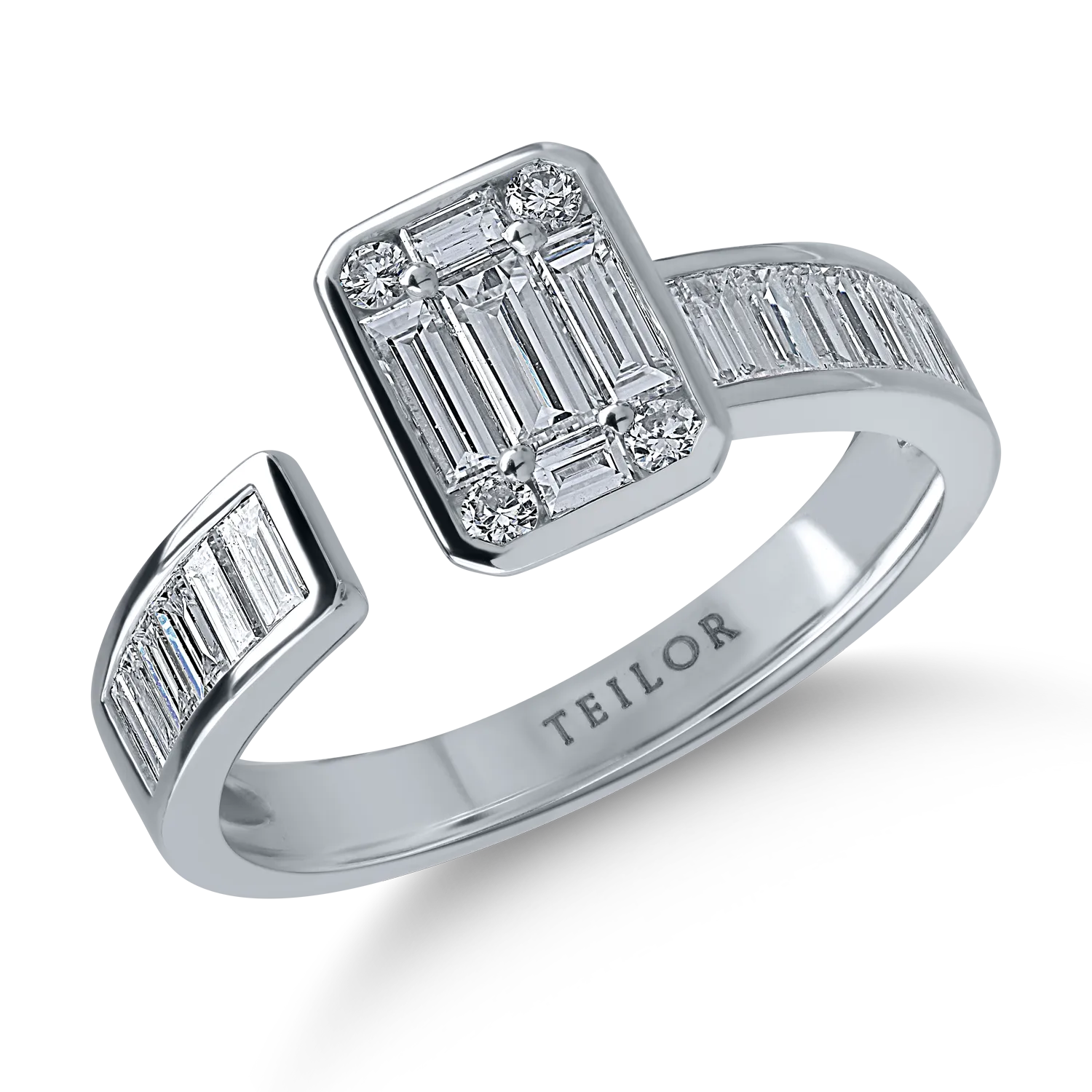 Inel din aur alb cu diamante baguette si rotunde de 0.9ct