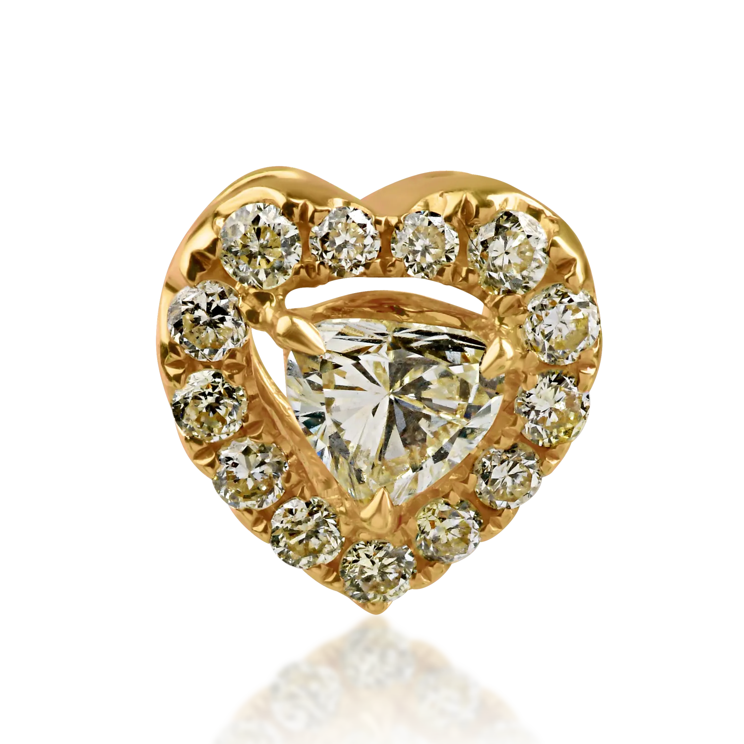 Pandantiv inima din aur galben cu diamant fancy-galben de 0.087ct si diamante galbene de 0.073ct