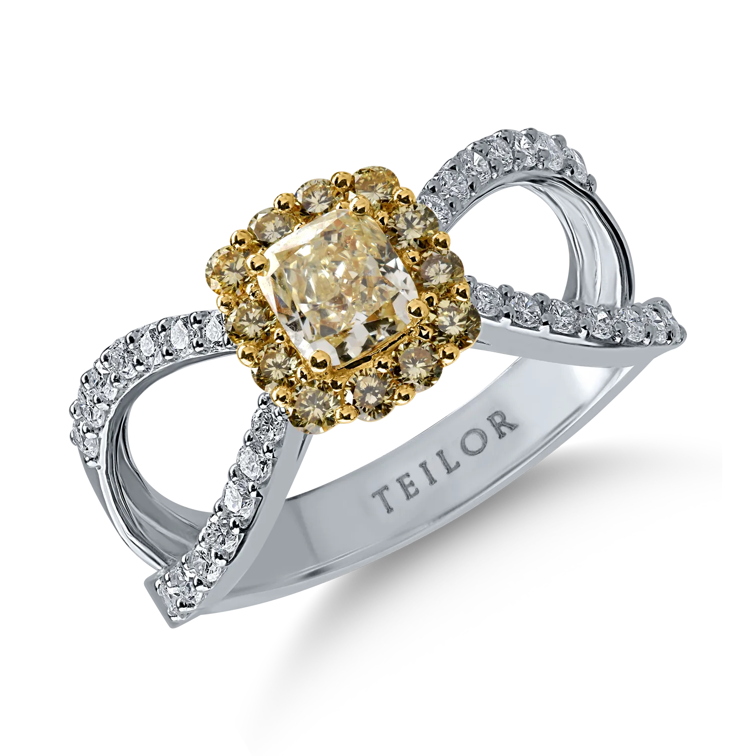 Sárga-fehér arany gyűrű 1.2ct gyémántokkal