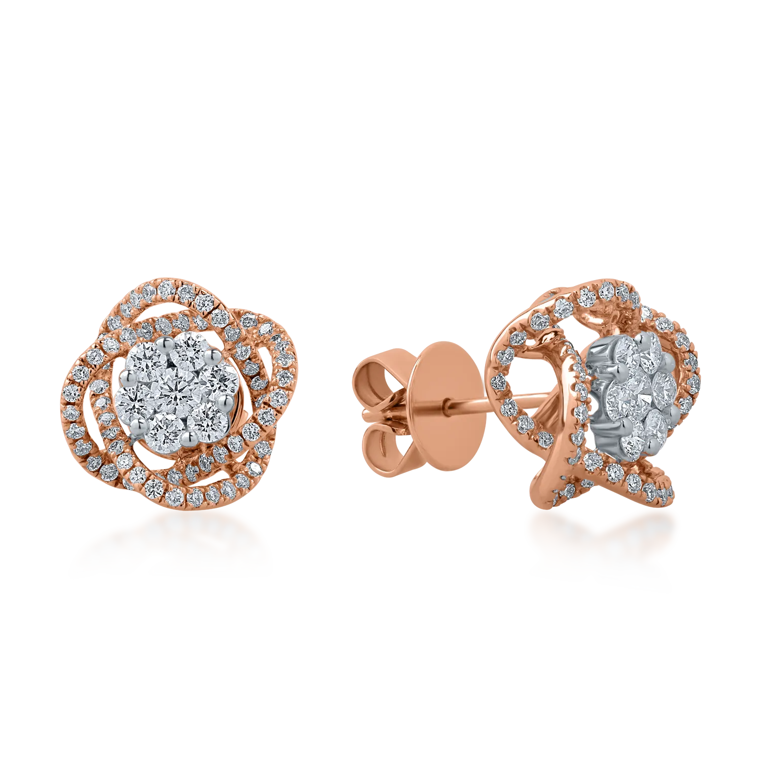 Kolczyki z różowego złota z diamentami o masie 1.057ct