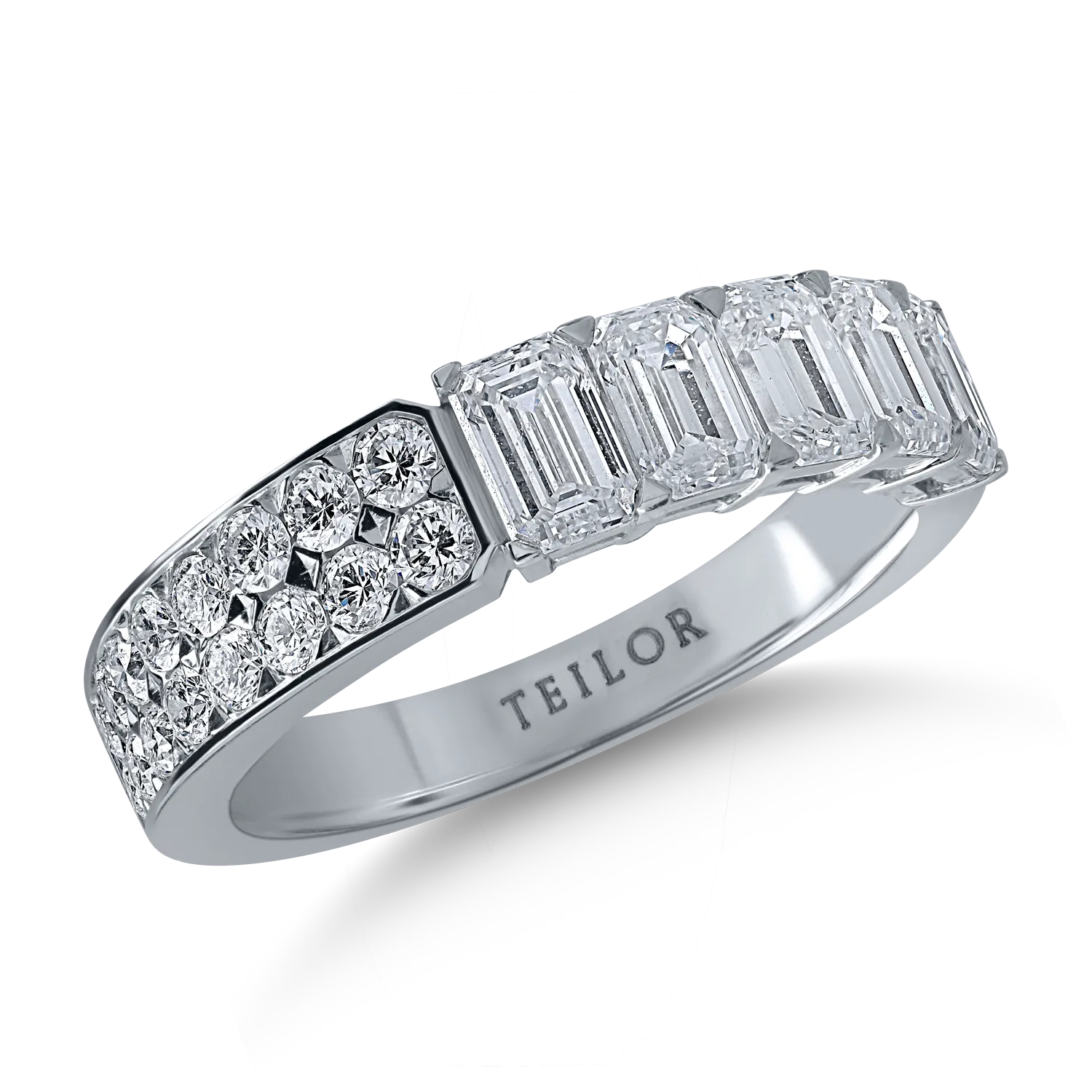 Inel din aur alb cu diamante emerald si rotunde de 1.95ct
