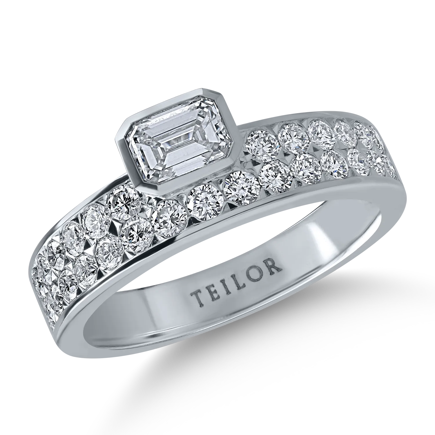 Inel din aur alb cu diamante emerald si rotunde de 1.09ct