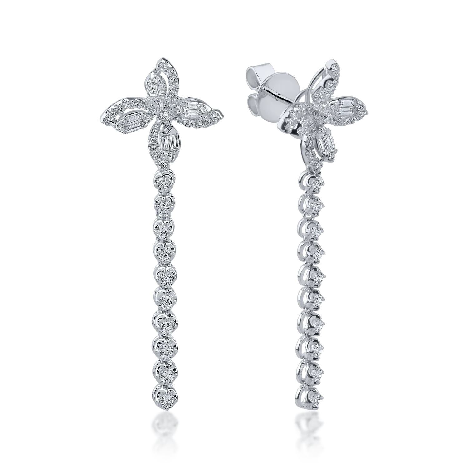 White gold flower earrings with 0.866ct diamonds