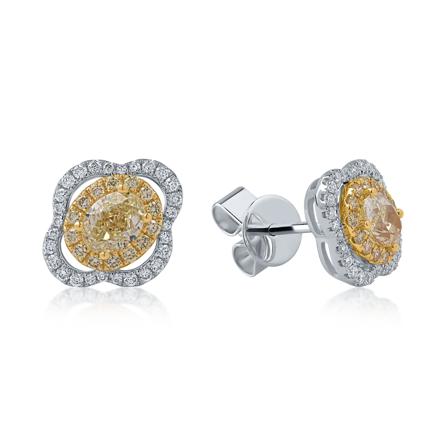 Yellow-white gold earrings with 1.72ct diamonds