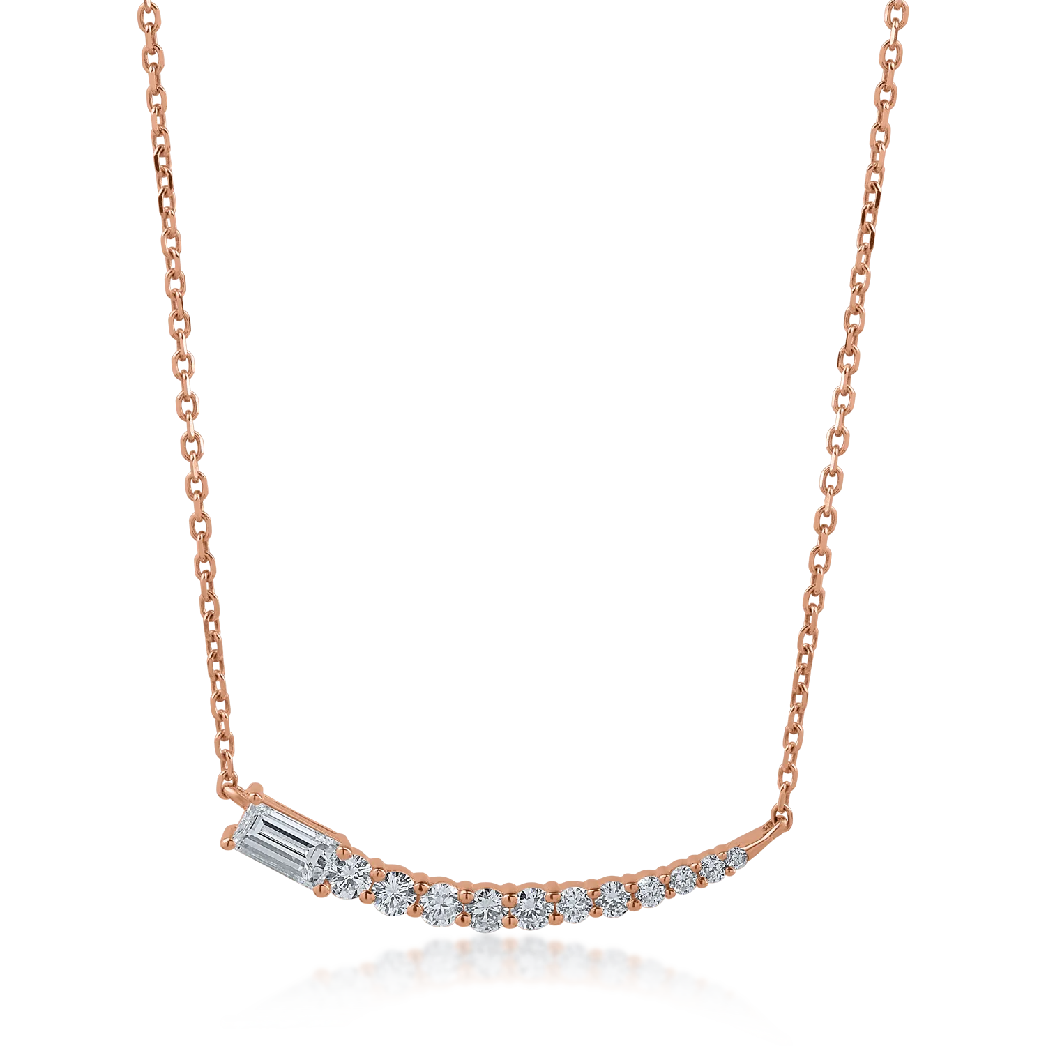Lant cu pandantiv din aur roz cu diamante baguette si rotunde de 0.51ct