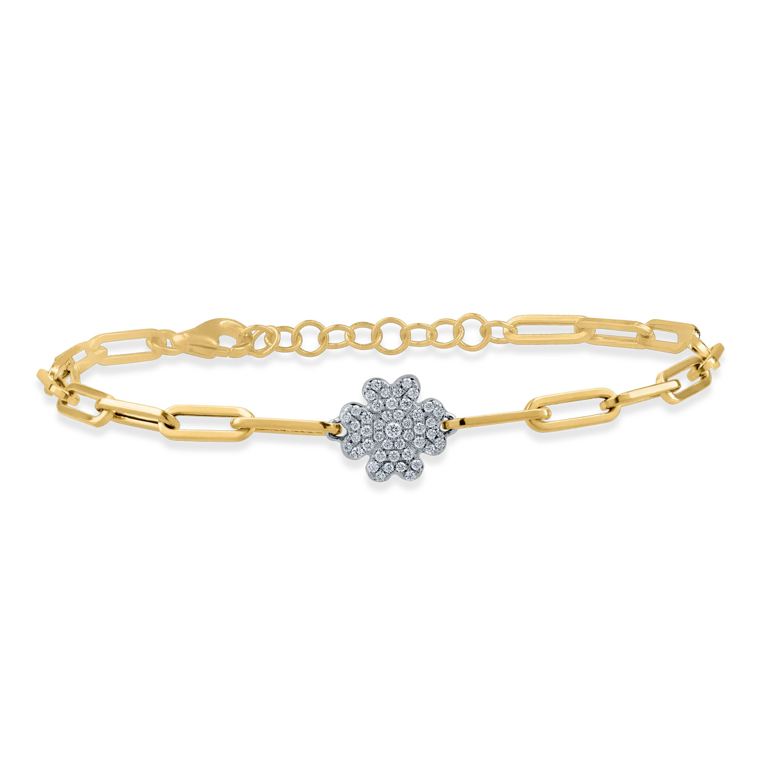 Yellow gold clover bracelet with 0.149ct diamonds
