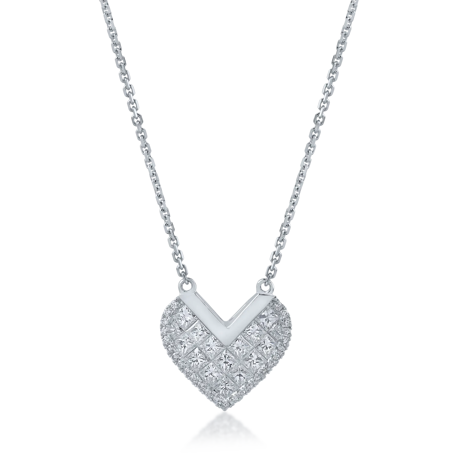 White gold heart pendant chain with 0.98ct diamonds