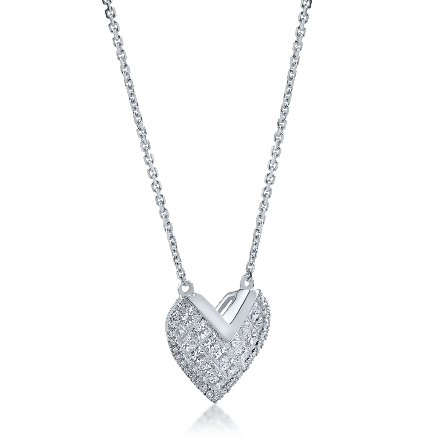 Łańcuszek z zawieszką w kształcie serca z białego złota z 0.98ct diamentami