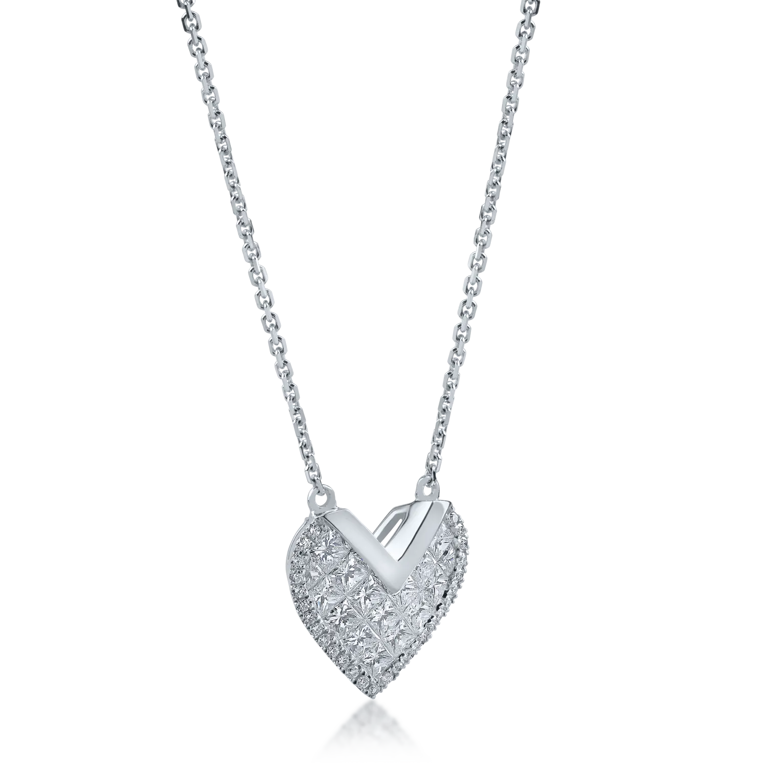 White gold heart pendant chain with 0.98ct diamonds