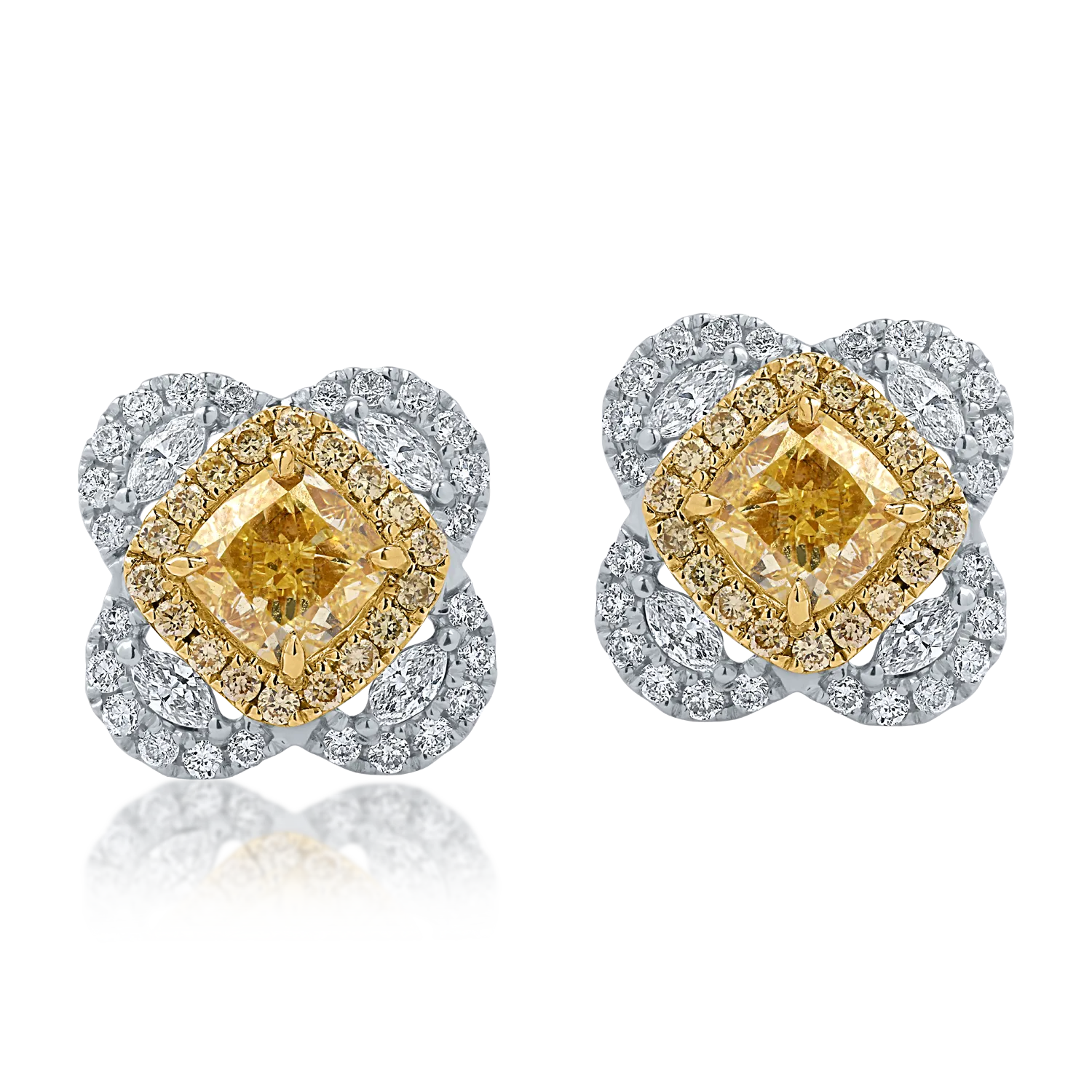 Sárga-fehér arany fülbevaló 1.9ct gyémántokkal