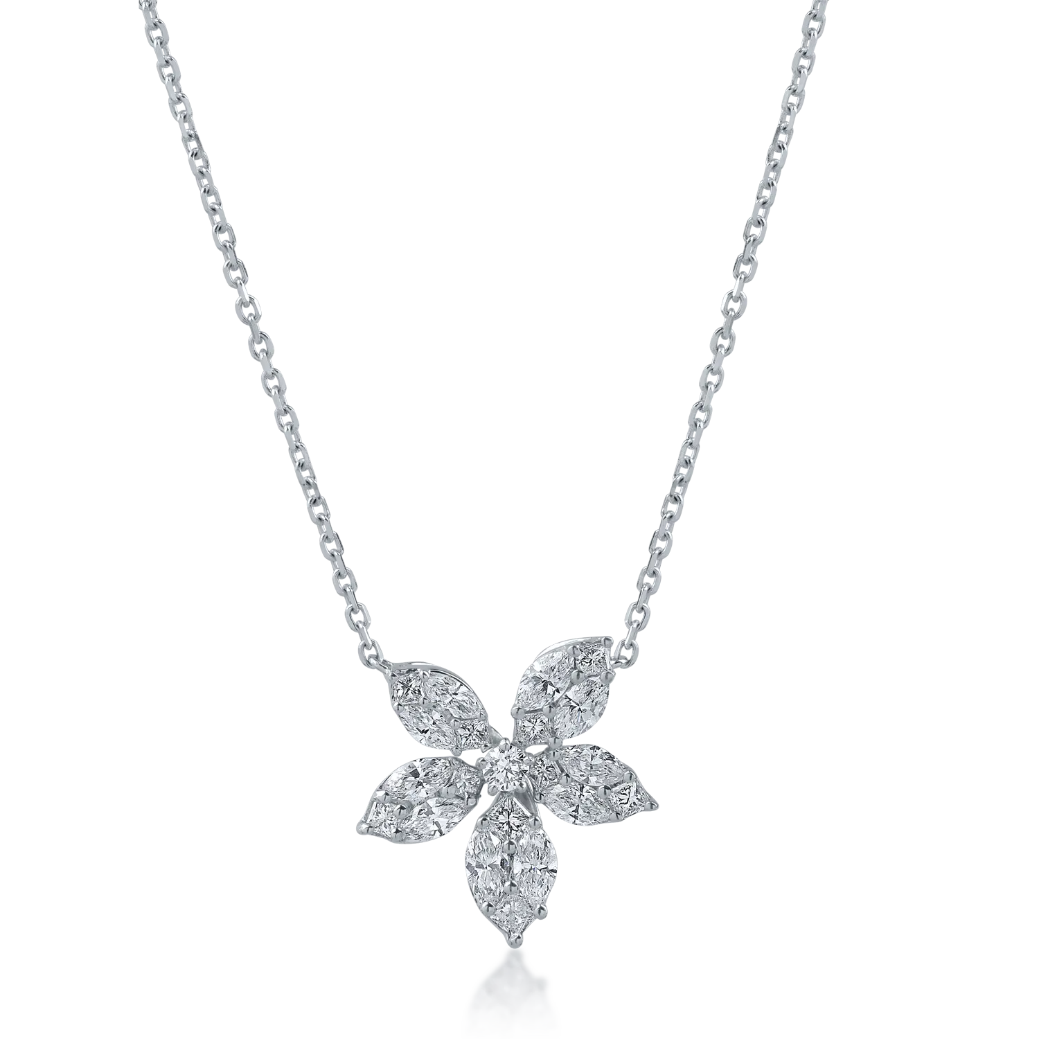 Łańcuszek z zawieszką w kształcie kwiatka z białego złota z 0.86 ct diamentami