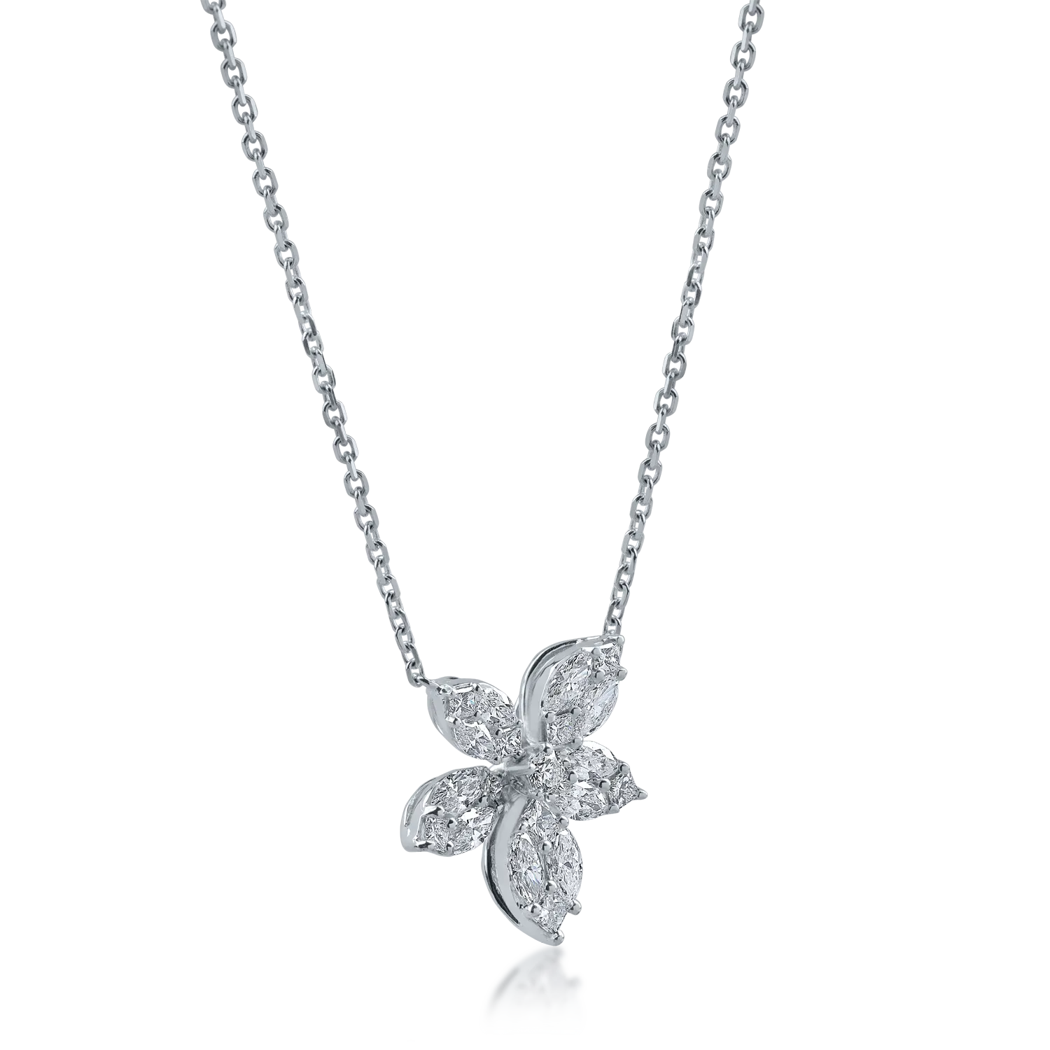 Łańcuszek z zawieszką w kształcie kwiatka z białego złota z 0.86 ct diamentami