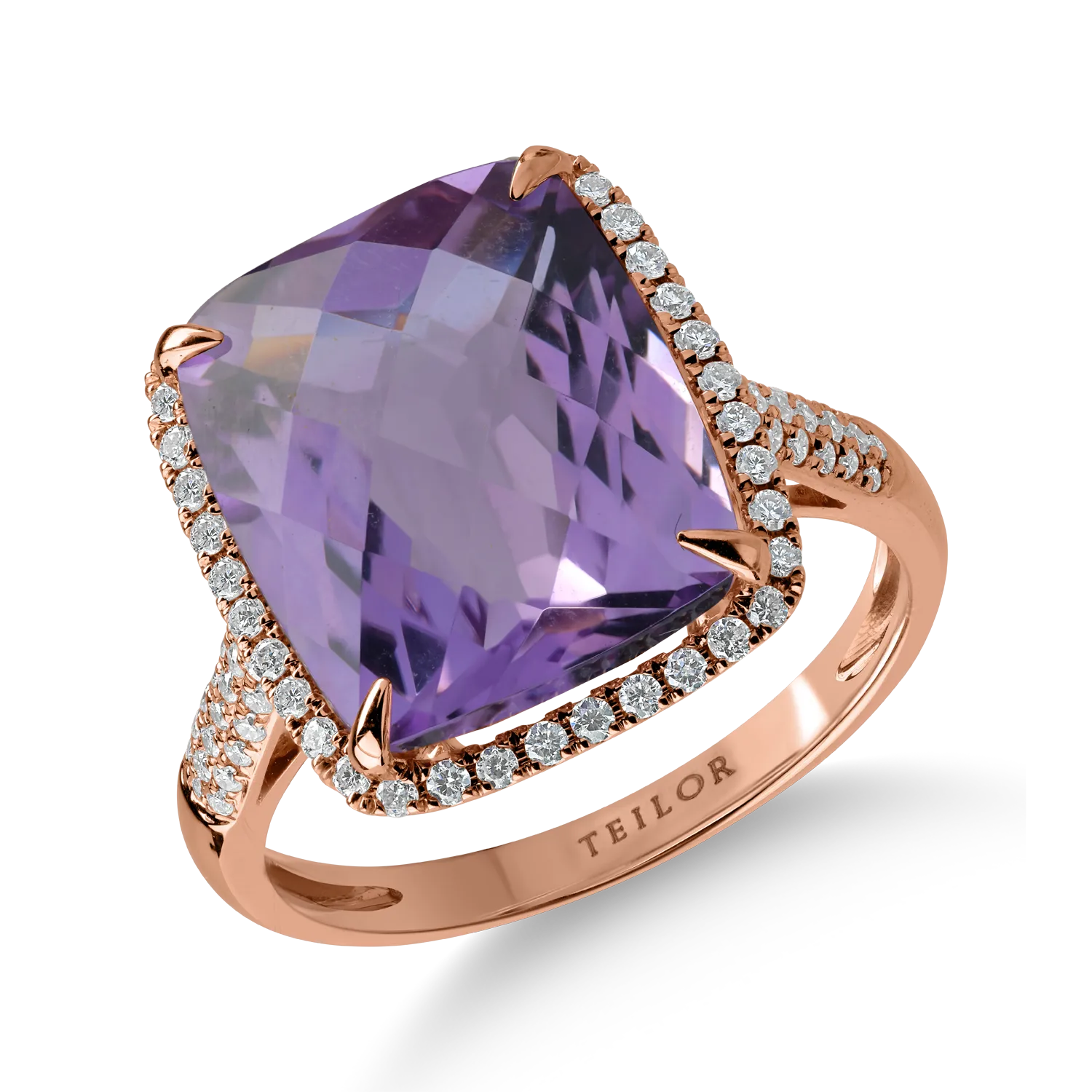 Inel din aur roz cu ametist roz de 7.5ct si diamante de 0.36ct