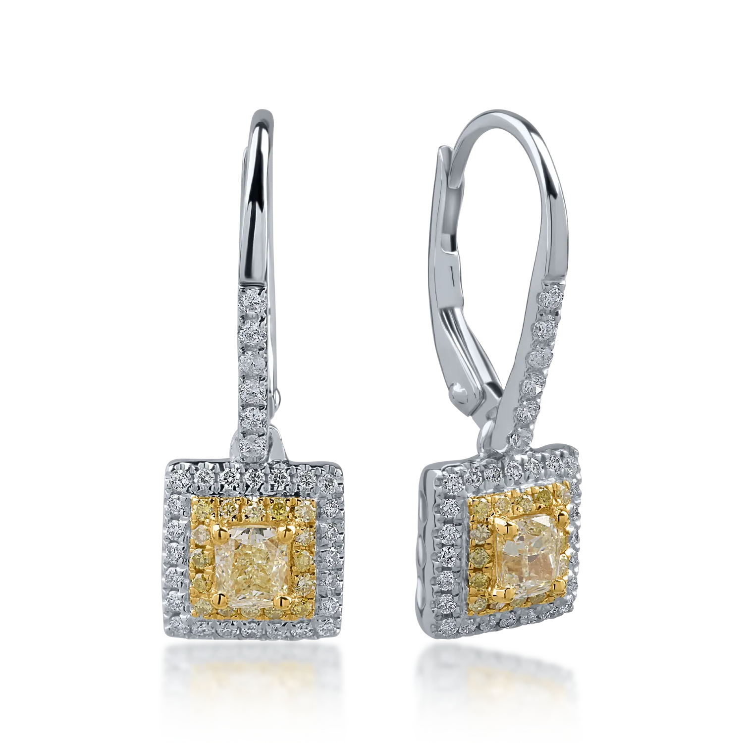Fehér-sárga arany fülbevaló 0.11ct sárga gyémántokkal és 0.27ct tiszta gyémántokkal