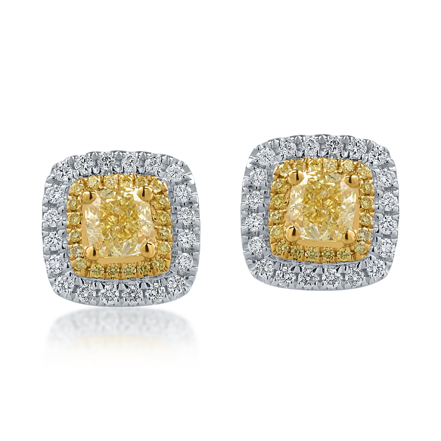 White-yellow gold earrings with 1.1ct yellow diamonds and 0.26ct clear diamonds