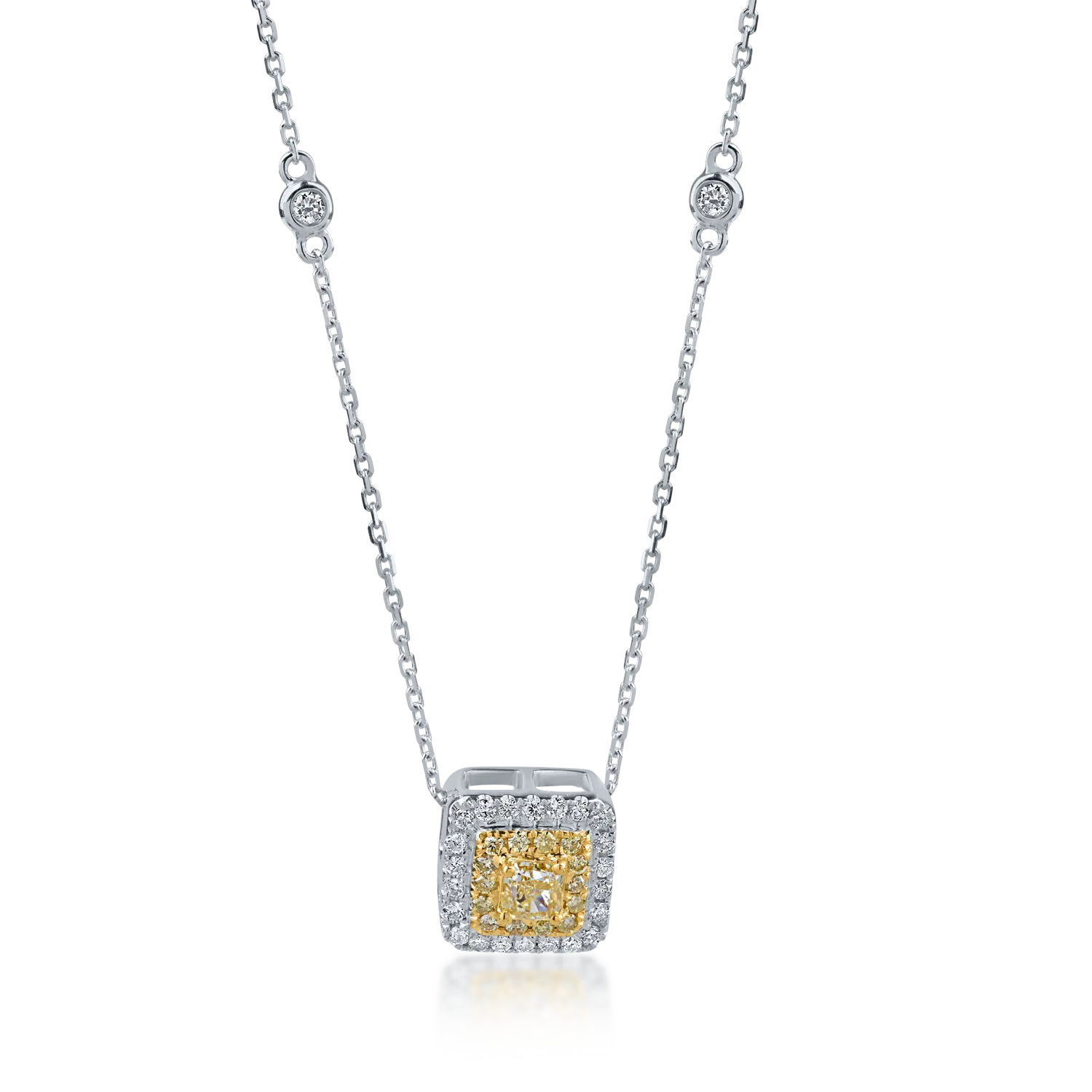 Fehér-sárga arany medál nyaklánc 0.38ct sárga gyémántokkal és 0.19 kat tiszta gyémántokkal