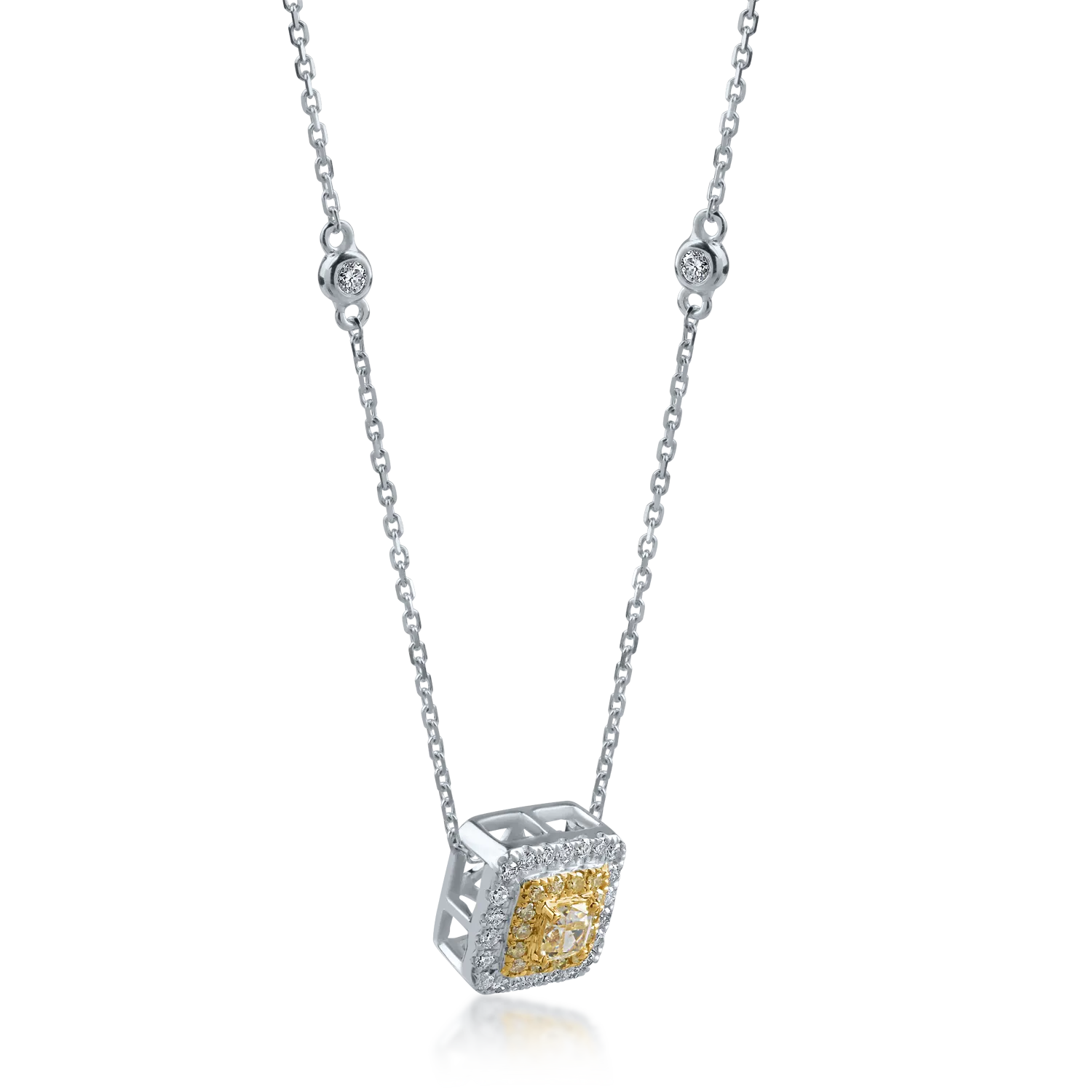 Fehér-sárga arany medál nyaklánc 0.38ct sárga gyémántokkal és 0.19 kat tiszta gyémántokkal