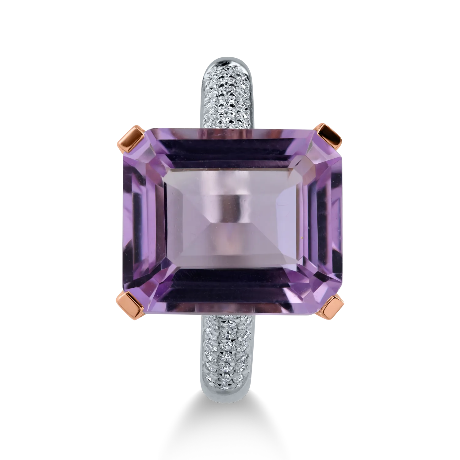White-rose gold ring with 6ct pink amethyst and 0.18ct diamonds