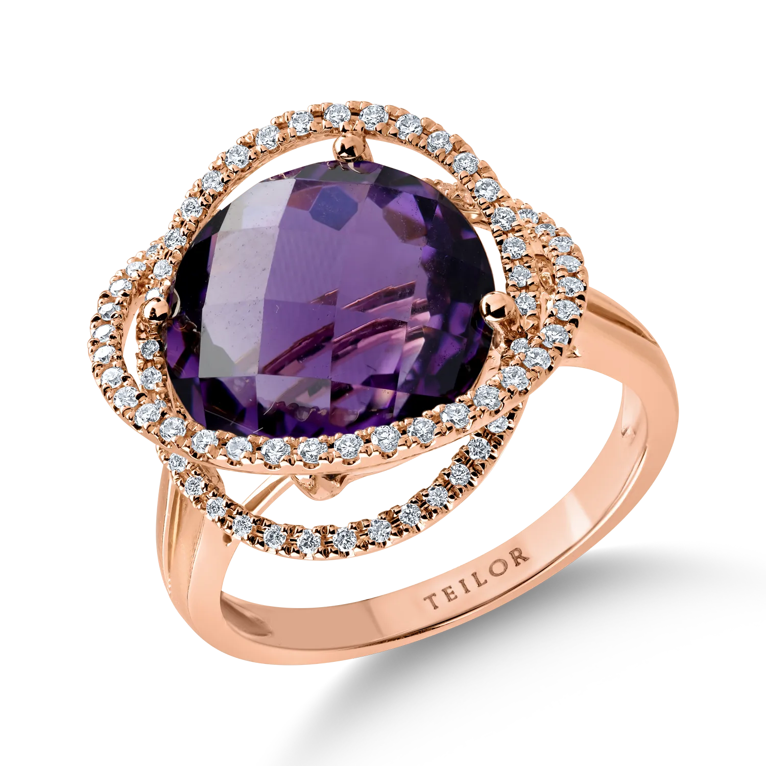 Rose gold ring with 7.3ct amethyst and 0.3ct diamonds