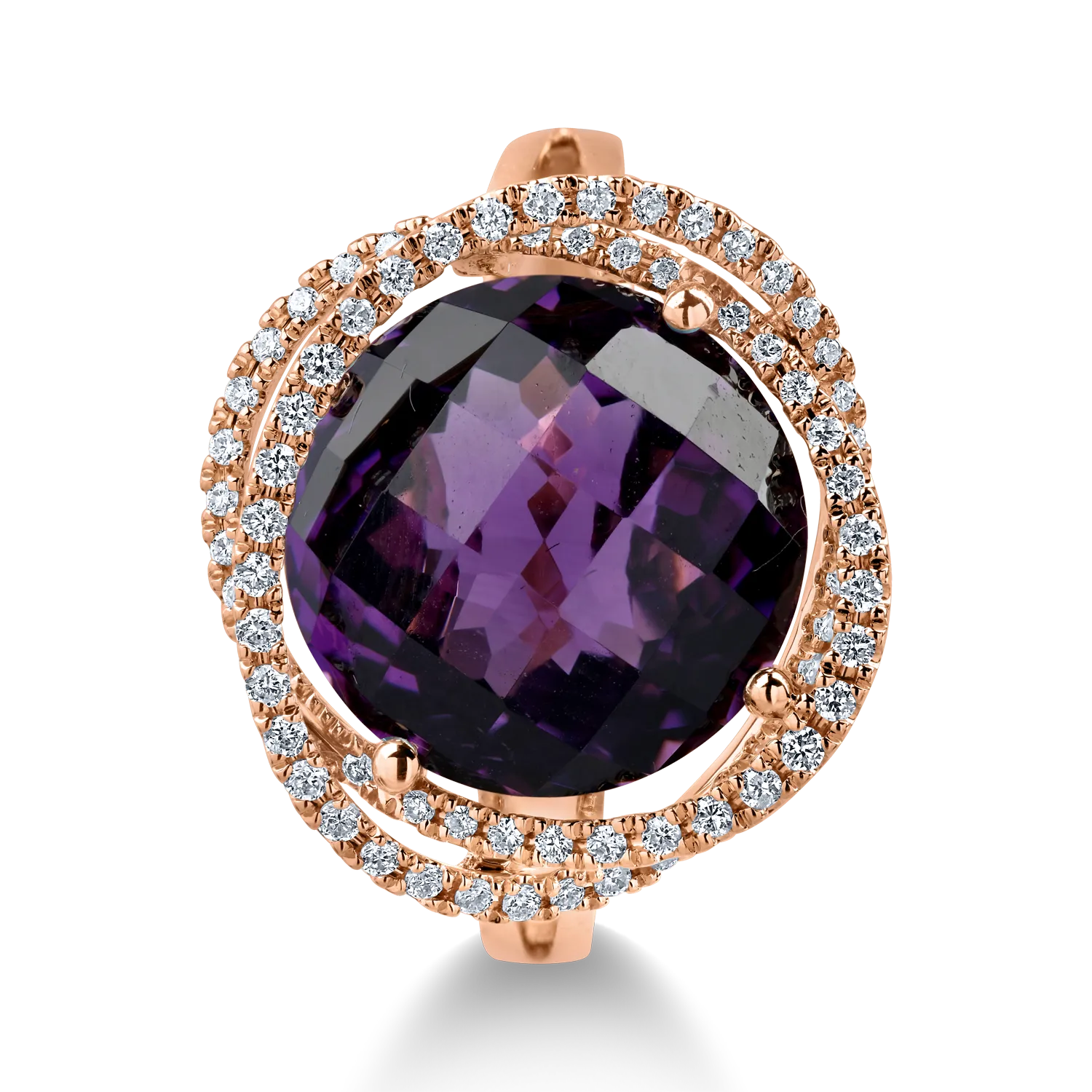 Rose gold ring with 7.3ct amethyst and 0.3ct diamonds
