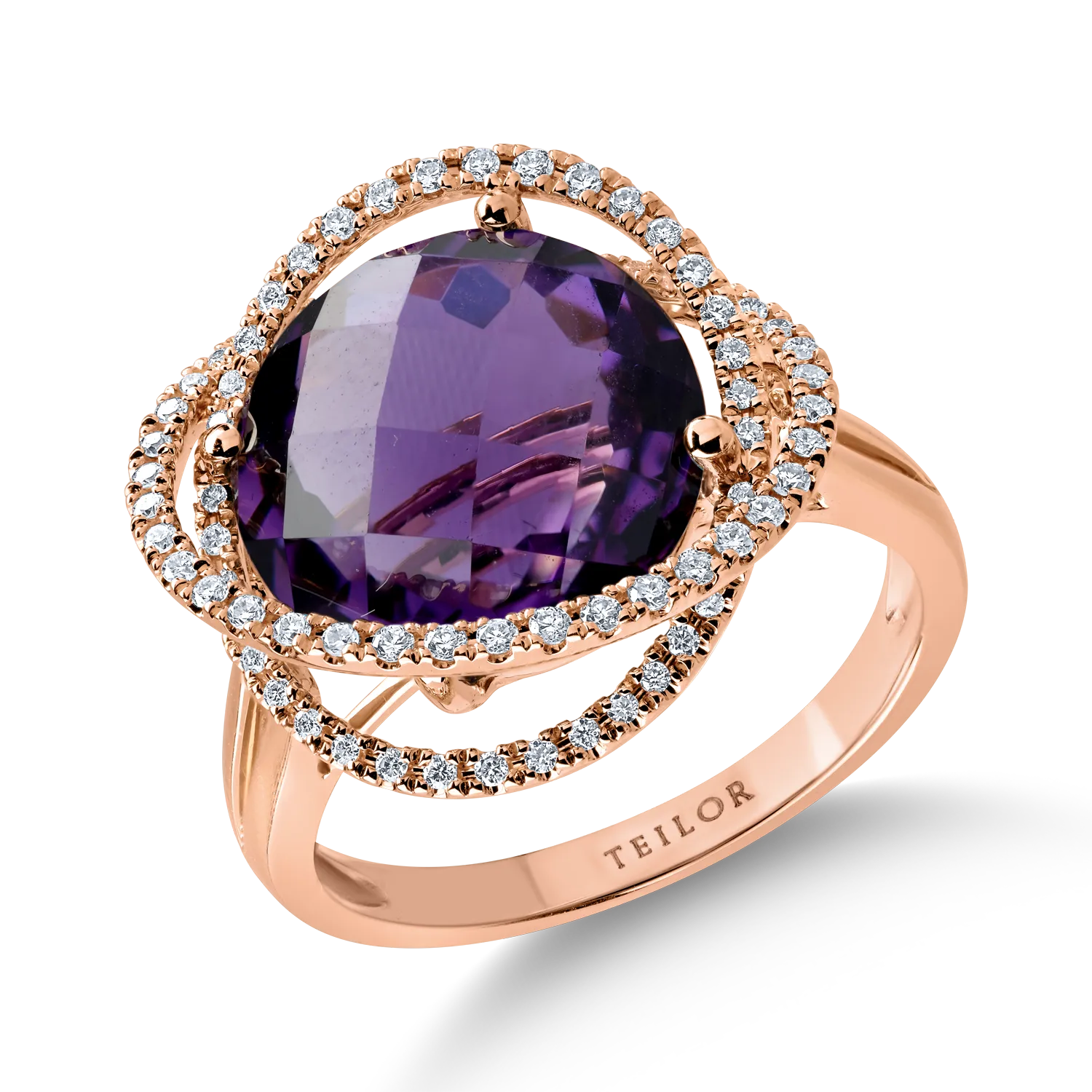 Pierścionek z różowego złota z 7.3ct ametystem i 0.3ct diamentami