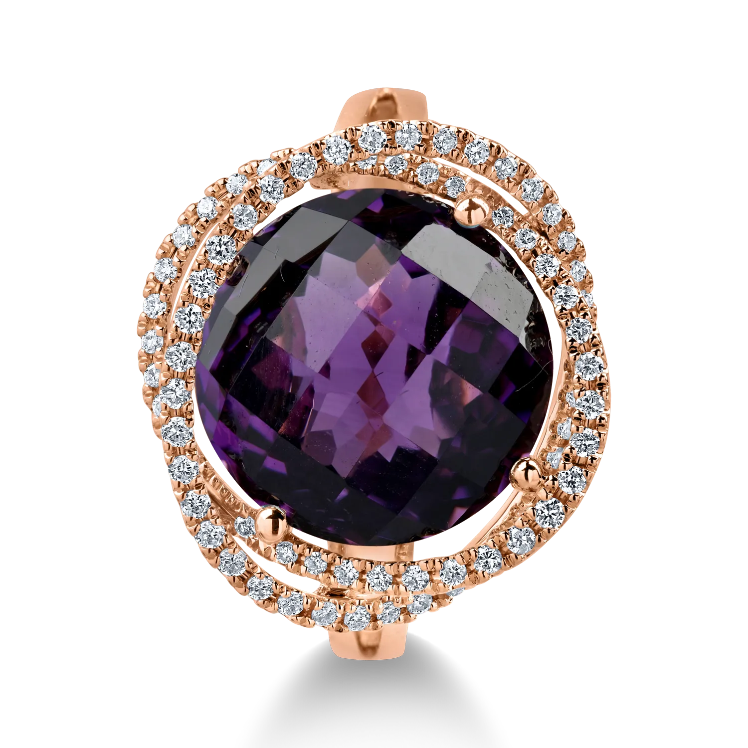 Inel din aur roz cu ametist de 7.3ct si diamante de 0.3ct