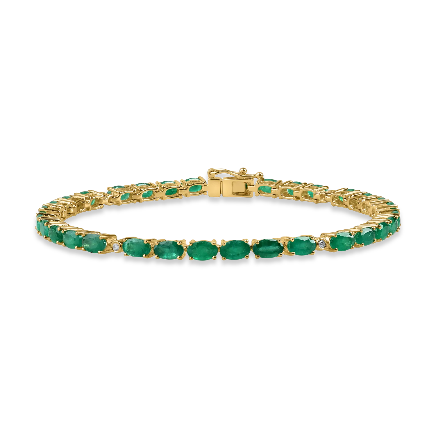 Yellow gold tennis bracelet with 7.69ct emeralds and 0.07ct diamonds