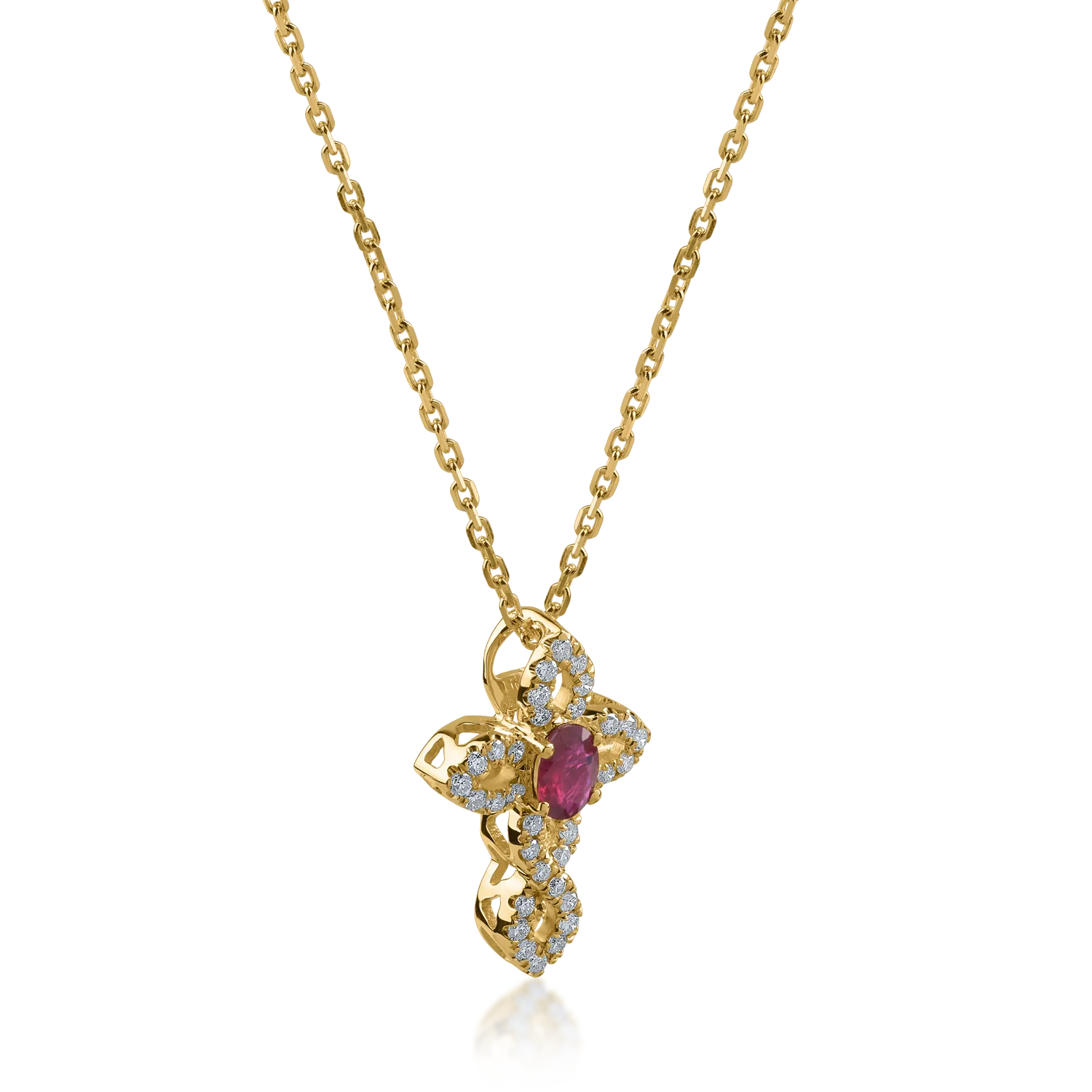 Верижка с висулка от жълто злато с 0.22кт рубин и 0.13кт диаманти